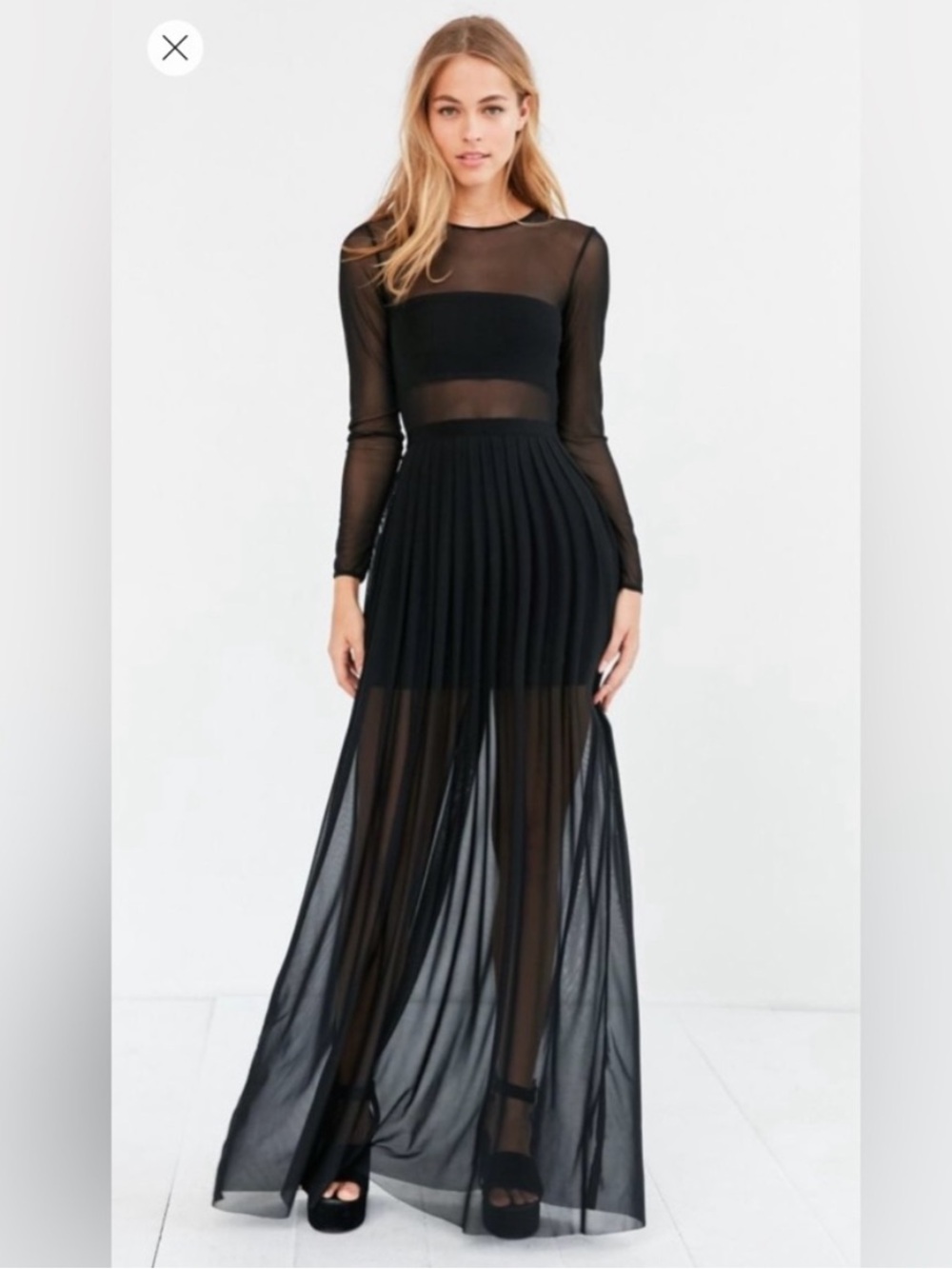 ECOTE Black Long Sleeve Mesh Bandeau Maxi Dress